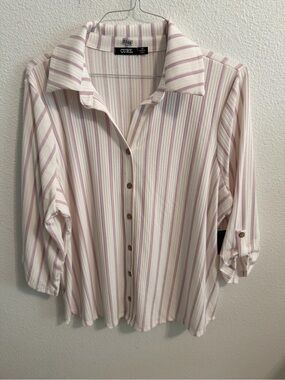 CURE Button-Front Striped Shirt in Light Pink and Cream